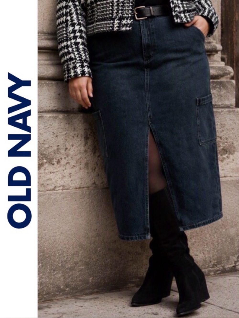 22W Old Navy Drapey Denim Mid Rise Cargo Maxi Skirt
